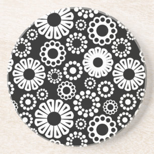 En Grès Dessous de verre floral noir et blanc