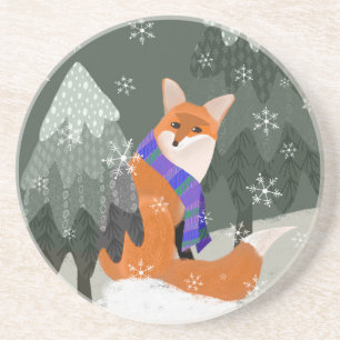 En Grès Dessous de verre Fun Cute Winter Fox