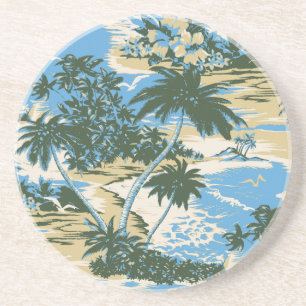 En Grès Dessous de verre hawaïens de barre de Tiki de bai