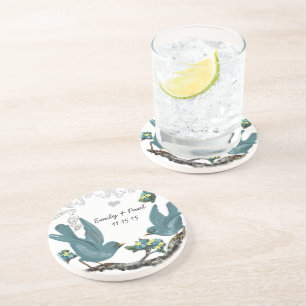 En Grès Dessous de verre Inséparables Vintages bleu et jau