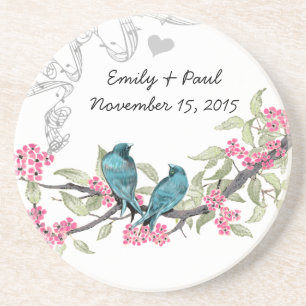 En Grès Dessous de verre Inséparables Vintages bleu et ros