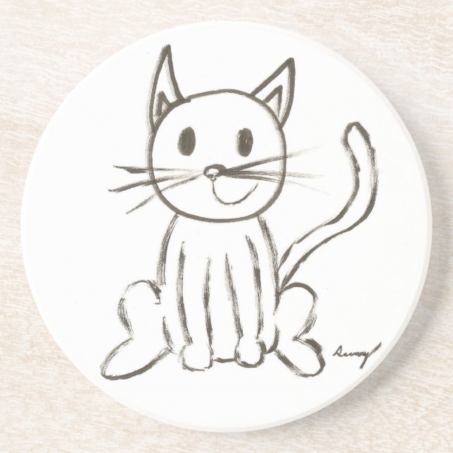 En Grès Dessous de verre Kitty Peint (Devant)