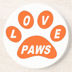 En Grès Dessous de verre Love Paws sur Paws Orange