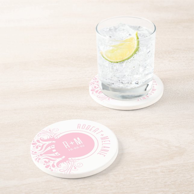 En Grès Dessous de verre Mariage rose floral (Côté)