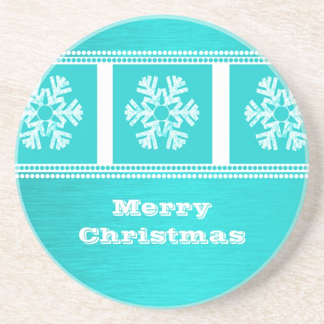 En Grès Dessous de verre moderne Snowflakes, Aqua (Devant)