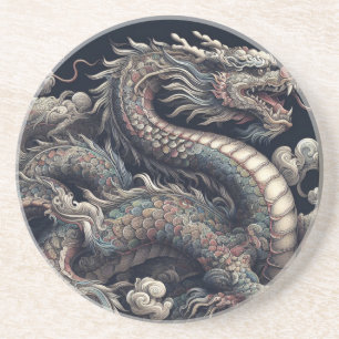 En Grès Dessous de verre noir Dragon
