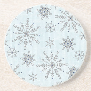 En Grès Dessous de verre parties scintillant Snowflakes