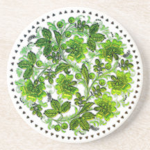 Dessous de verre rond bohème à motif fleur verte