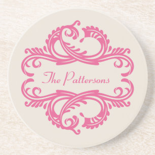 En Grès Dessous de verre rose chic Damask