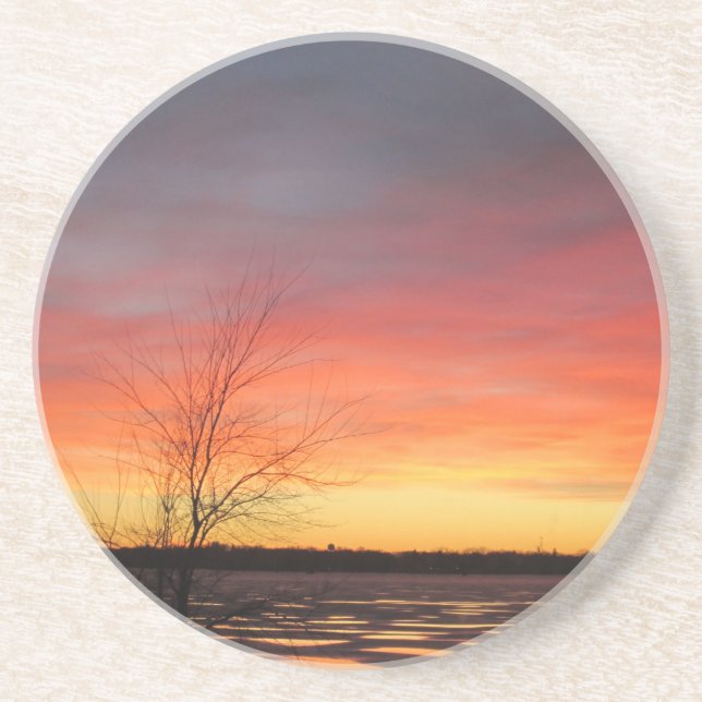 En Grès Dessous de verre Sunset du lac Ice (Devant)