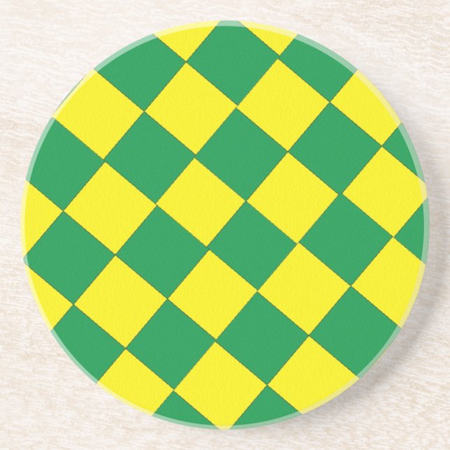 En Grès Dessous de verre - Vert & Jaune Chèque (Devant)
