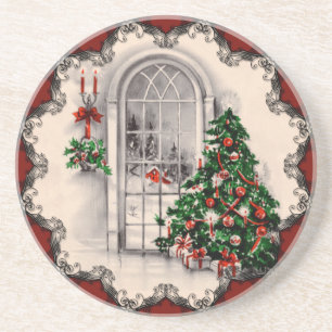En Grès Dessous de verre Vintage de la fenêtre de Noël