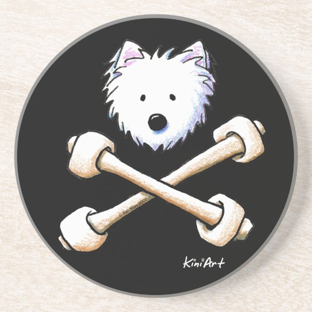 En Grès Dessous de verre Westie & Crossbones (Devant)