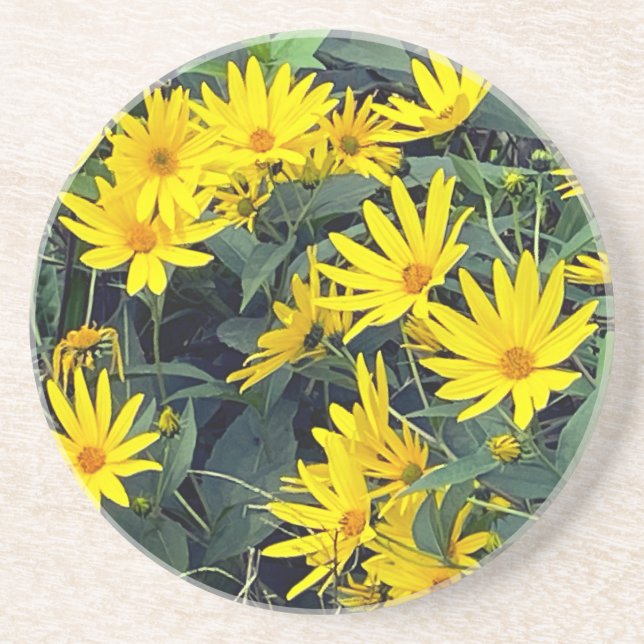 En Grès Fleurs d'artichauts de Jérusalem Dessous de verre  (Devant)