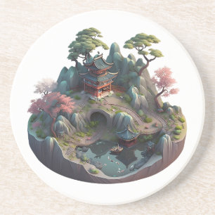 En Grès Imaginaire chinois  3D paysage Dessous de verre de