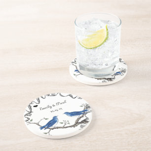 En Grès Lucky Bluebirds Dessous de verre Inséparables Vint