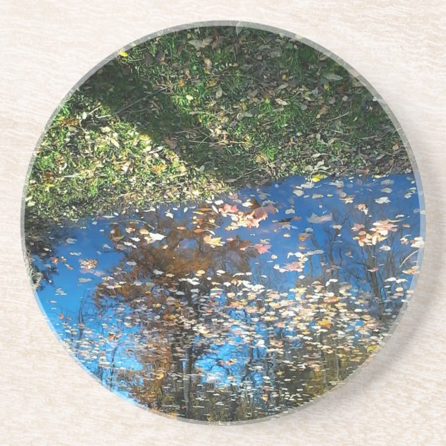 En Grès Miroir Miroir dessous de verre rond d'automne (Devant)
