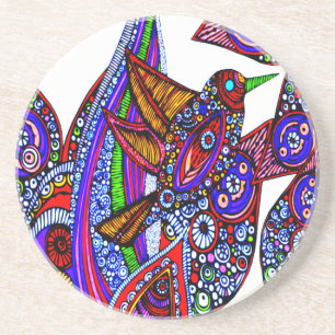 En Grès Oiseau Bleu Du Paradis Dessous de verre Blanc