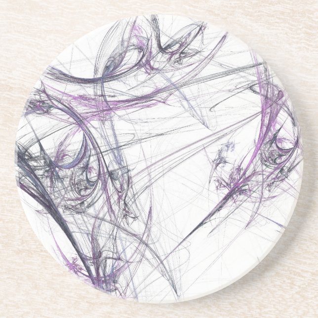 En Grès Série Web fractale-2 — Dessous de verre blanc viol (Devant)