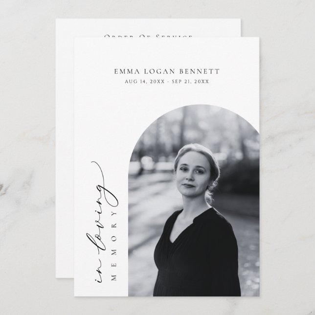 En Mémoire Amoureuse Funérailles Programme d'Ordre (Devant / Derrière)