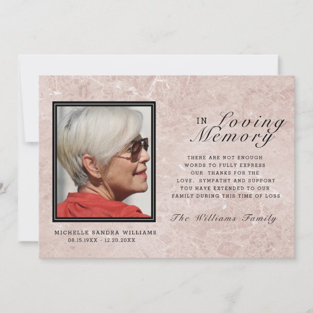 En mémoire d'amour | Carte photo commémoratif rose (Devant)