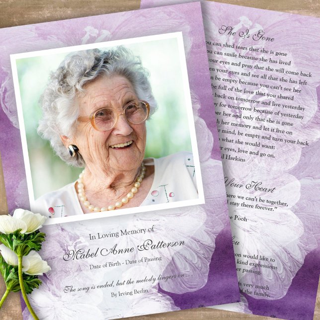 En mémoire d'amour violet Carte de remerciements f (Sympathy Photo Celebration of Life, In Loving Memory, Forever in our Hearts Funeral thank you cards)