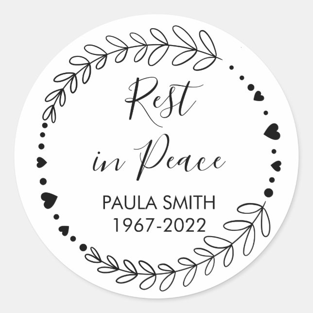 En Mémoire De. Sticker rond classique cadeau funér (Devant)