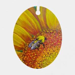 En Métal Abeille sur un ornement de tournesol