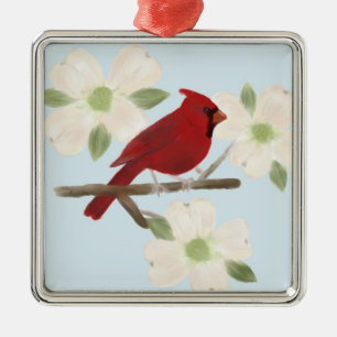 En Métal Cardinal et Dogwood Aquarelle Ornement