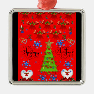 En Métal Carré de Noël ornement de prime rouge