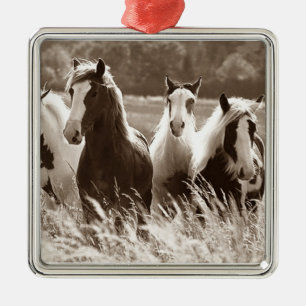 EN MÉTAL ***GROUPE DE GALLOPES DE CHEVAUX*** ORNEMENT DE NO