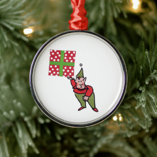 En Métal Lutin avec cadeau à pois ornement rond premium