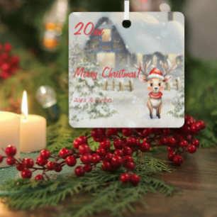 En Métal Maison de rennes de Noël photo Carré Ornement
