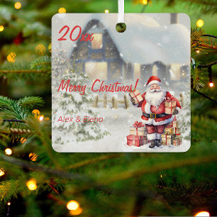 En Métal Maison du Père Noël Photo Carré Ornement
