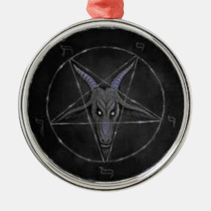 En Métal Ornement Baphomet Noir Et Gris Premium Rond