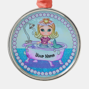 En Métal Ornement de bain de sirène heureuse