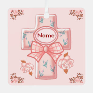 En Métal Ornement de la Croix Chrétienne Bow rose