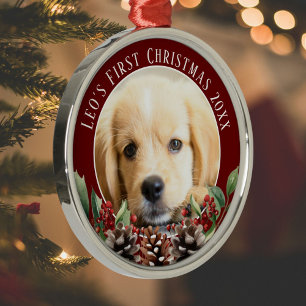 En Métal Premier ornement photo de chien de Noël
