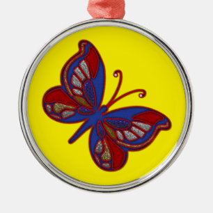 En Métal Rouge Bleu Bleu Papillon-Jaune Ornement rond