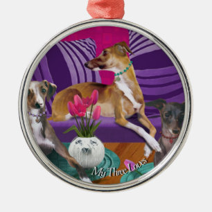 En Métal Trois Italien Greyhounds Portrait Art Ornement