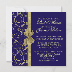  en or de luxe Damask Blue Douche Invitation