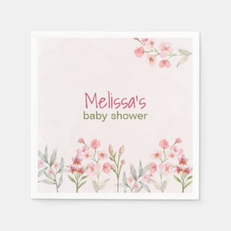 En Papier Baby shower de jardin Fleur sauvage rose serviette