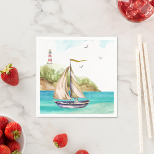 En Papier Bateau à voile dans une serviette Turquoise Ocean