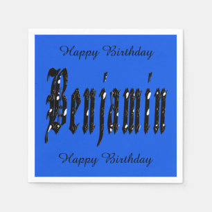 En Papier Benjamin, Nom Logo, Serviettes Bleues Anniversaire
