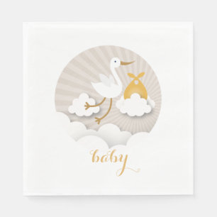 En Papier Cigogne + Serviettes oranges neutres de baby