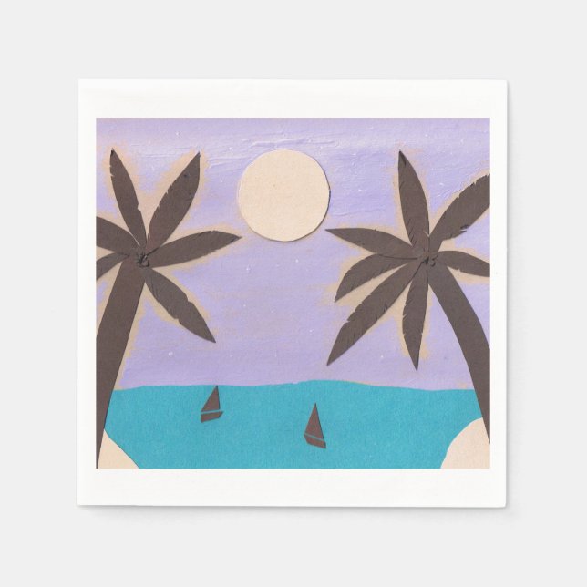 En Papier Cocktail serviettes avec une scène Palm Island (Devant)