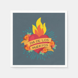 En Papier Coeur flamboyant Dia de los Muertos   Serviette de