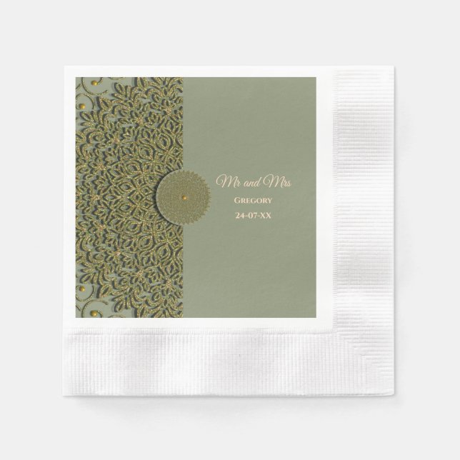 En Papier Élégant Sage moderne vert & or classique serviette (Devant)