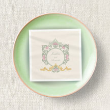 Élégant Serviette Art Nouveau Vert Sauge et Or