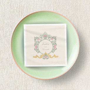 En Papier Élégant Serviette Art Nouveau Vert Sauge et Or